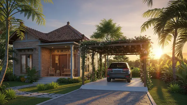 Desain Rumah Desa Sederhana dengan Garasi Terbuka/Gemini AI
