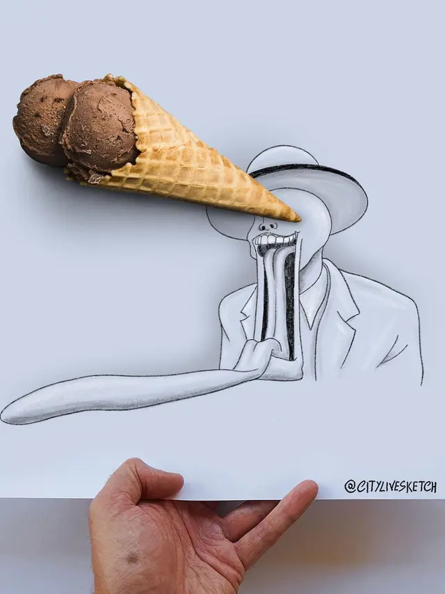6 Kombinasi Lukisan Tangan Bentuk Makanan dengan Realita Ini Kreatif Banget