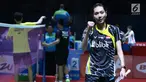 Ganda campuran Indonesia, Gloria Emanuelle Widjaja mengepalkan tangan usai mengalahkan Ricky Karandasuwardi/Debby Susanto pada8 besar Indonesia Open 2018 di Istora GBK, Jakarta, Jumat (6/7). (Liputan6.com/Helmi Fithriansyah)
