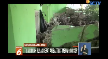 Konstruksi rumah terancam rusak akibat peristiwa ini. Sebelum longsor terjadi, kawasan pangandaran memang diguyur hujan deras.