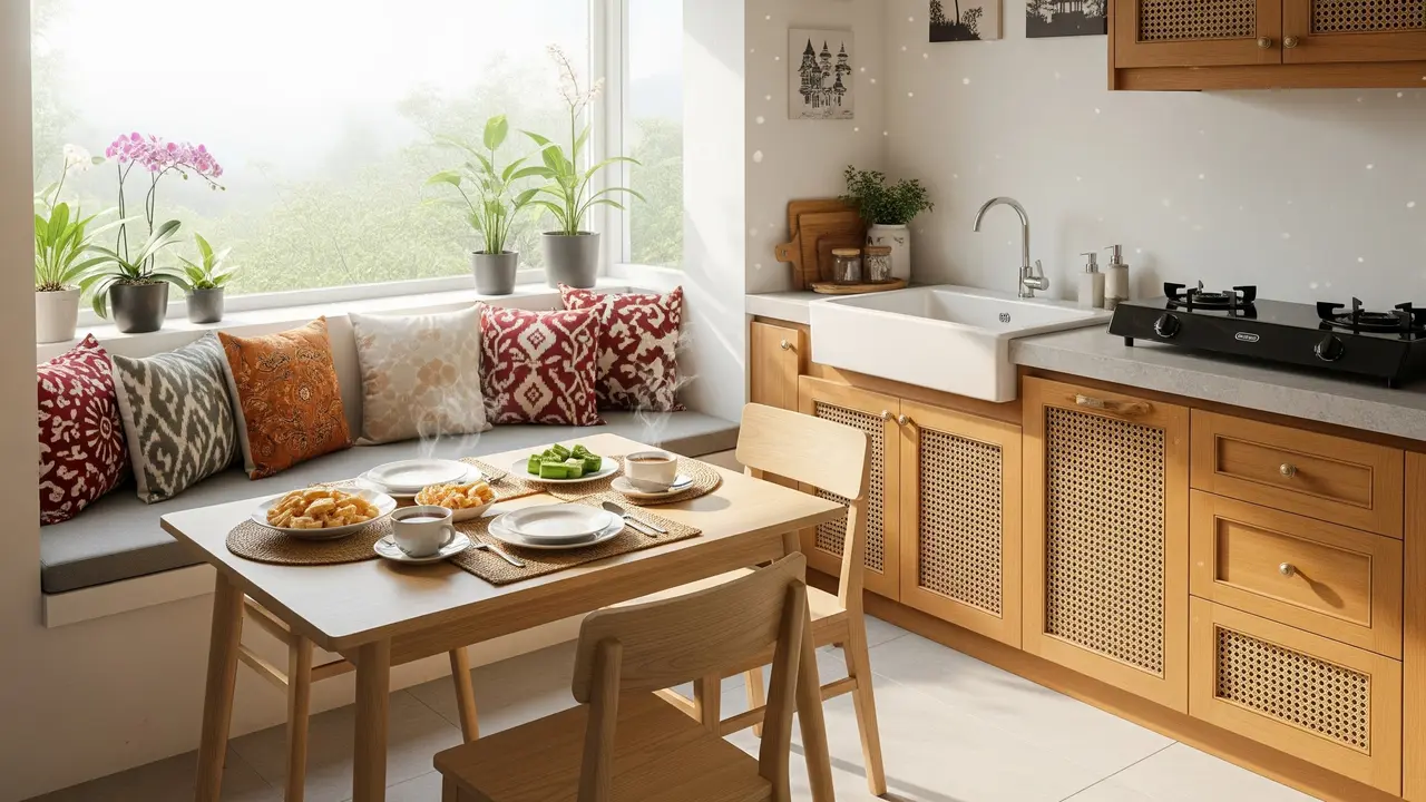 dapur rumah 3x2 meter dengan kombinasi ruang makan kecil