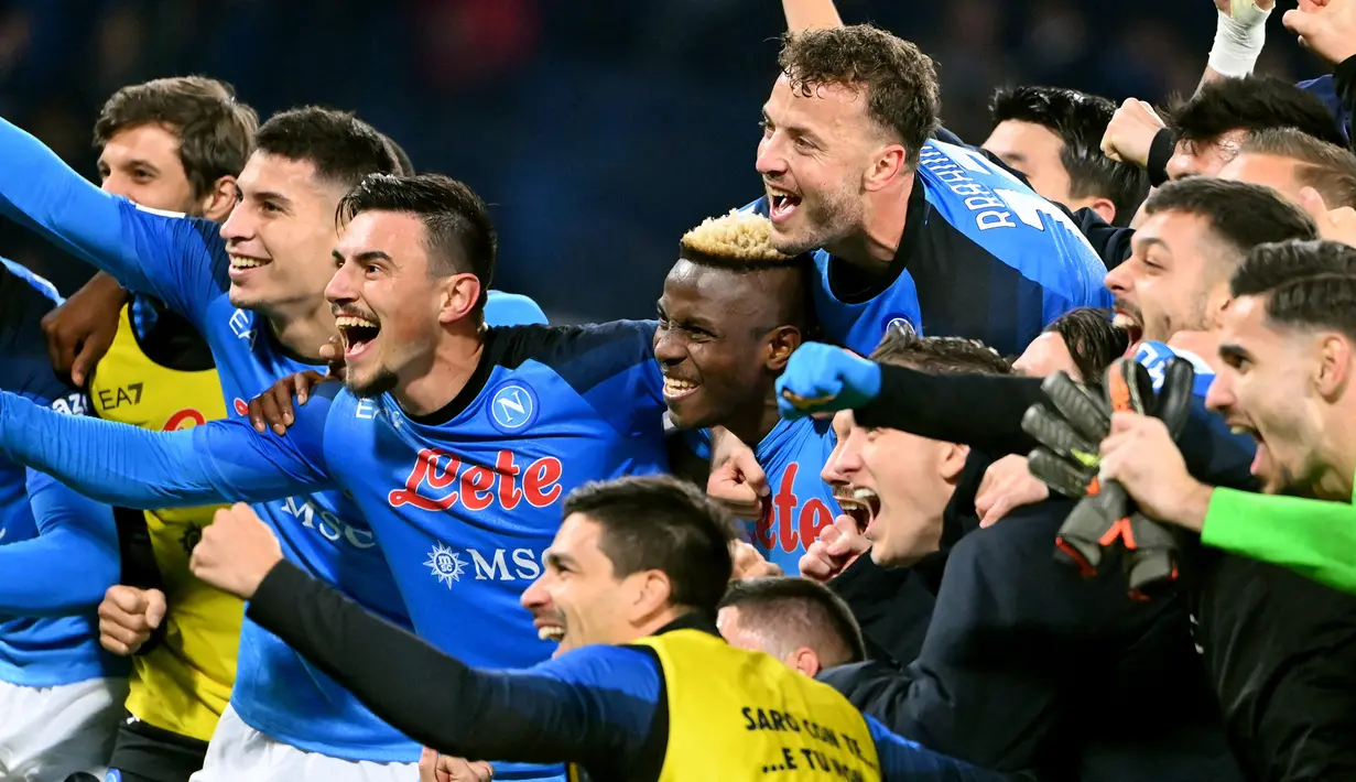Dengan hasil ini Napoli makin mengukuhkan posisinya di puncak klasemen sementara Liga Italia 2022/2023 dengan raihan 47 poin hasil dari 15 kali menang, 2 kali imbang dan 1 kali kalah. (AFP/Alberto Pizzoli)