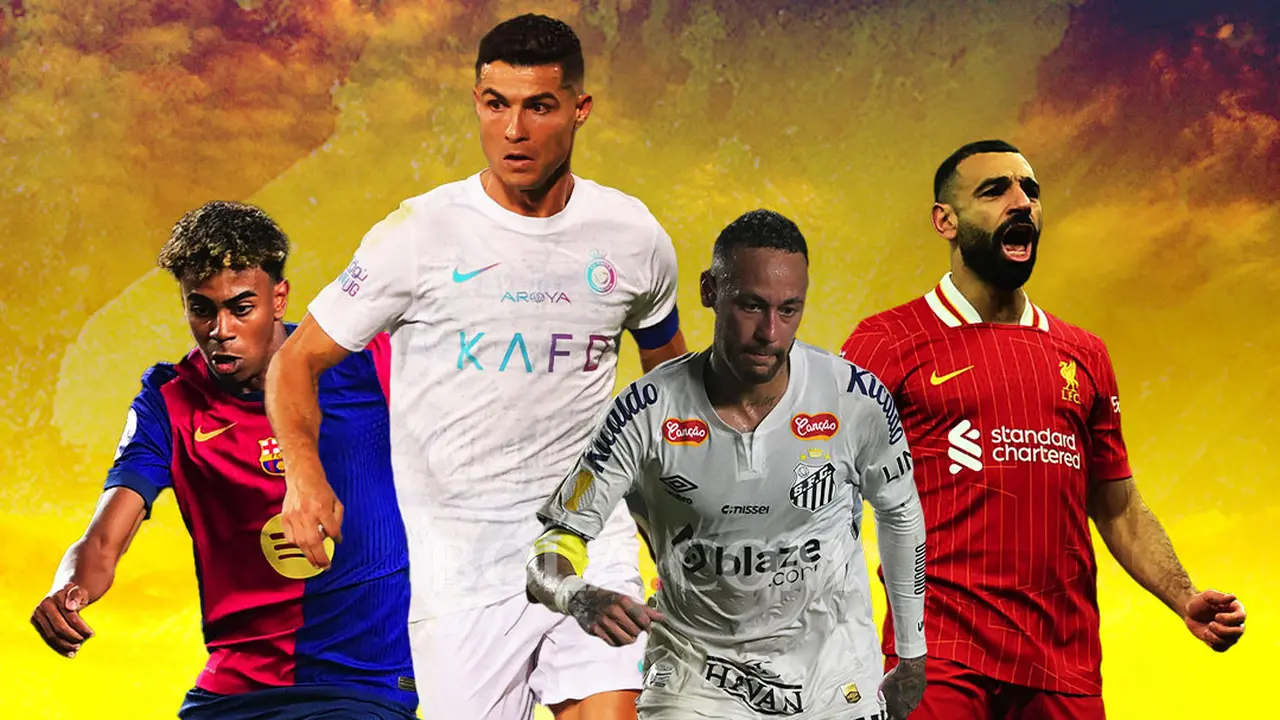 Ilustrasi - Lamine Yamal, Cristiano Ronaldo, Neymar, Mohamed Salah