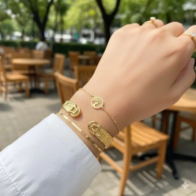 Gelang Cuff Keroncong dengan Ujung Figaro