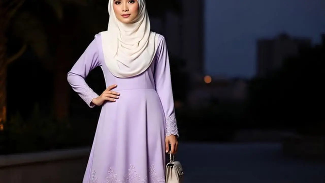 Ilustrasi Long Dress Ungu Muda (Sumber Gambar: Meta AI)