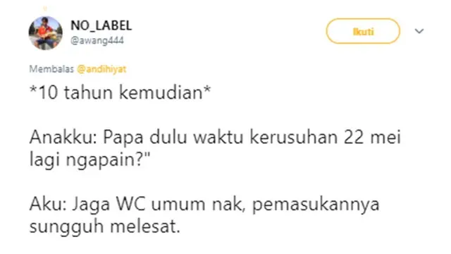Cuitan kocak (Sumber: Twitter/awang444)