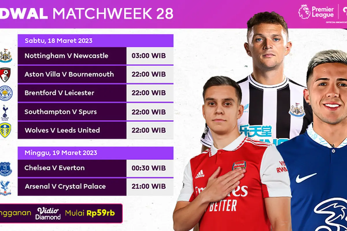Jadwal Liga Inggris Pekan ke-28 Live Vidio, 18 sampai 19 Maret : Nottingham Forest Vs Newcastle United, Brentford Vs Leicester City
