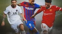 Ilustrasi Lionel Messi, Memphis Depay, Jadon Sancho. (Bola.com/Bayu Kurniawan Santoso)