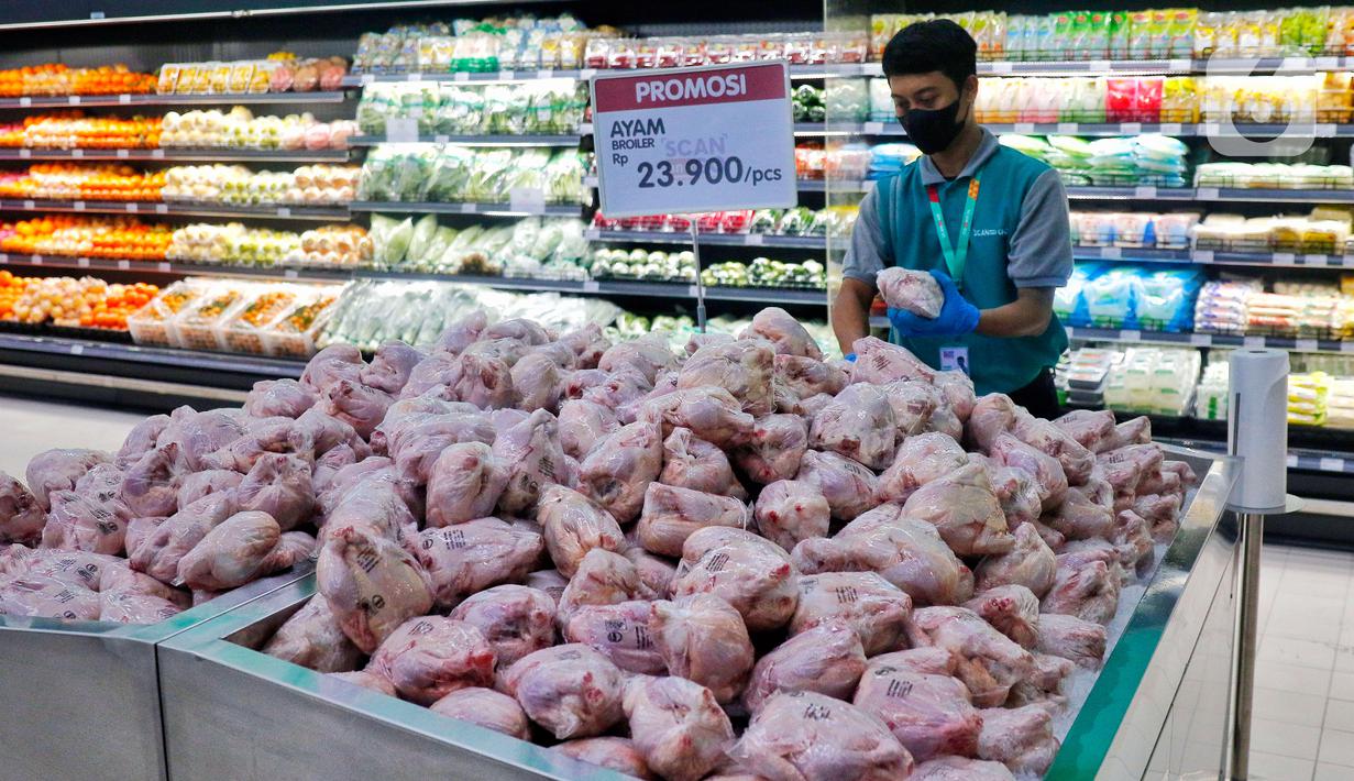 Pegawai menata daging ayam di toko digital Scan and Go, CBD Ciledug, Tangerang, Banten, Rabu (8/3/2023). Sejumlah sektor usaha yakni ritel, makanan minuman, dan fesyen diprediksi bakal melonjak saat momen Ramadan tahun ini. (Liputan6.com/Angga Yuniar)