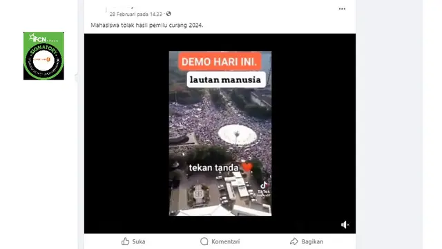 Tangkapan layar klaim video demo mahasiswa karena hasil perhitungan suara  Pemilu 2024