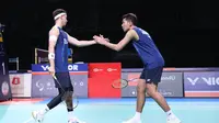 Ganda putra Indonesia, Fajar Alfian/Muhammad Rian Ardianto, pada perempat final Australia Open 2023, di di Quay Centre, Sydney Olympic Park, Sydney, Jumat (4/8/2023). (Bola.com/PBSI)