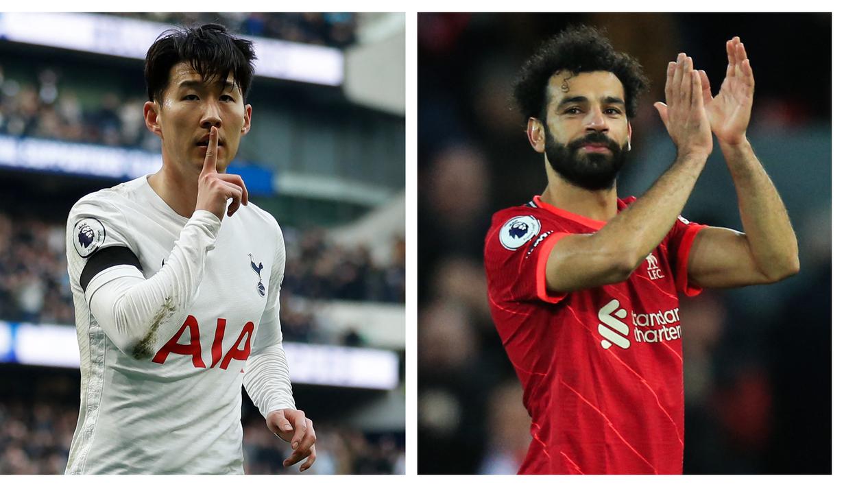 Mohamed Salah memang masih menjadi top skor Liga Inggris musim 2021/2022 dengan 20 gol dari 29 laga. Bahkan, ia juga ada di posisi kedua sebagai pencetak assist terbanyak dengan 11 assist. Namun jika dihitung sejak awal tahun 2022, ada lima pemain yang lebih baik. (Kolase AFP)