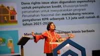 Menteri Keuangan, Sri Mulyani Indrawati memberi sambutan dalam Rapat Kerja Bank BTN Tahun 2023 di Jakarta (27/01/2023). (Liputan6.com/HO)