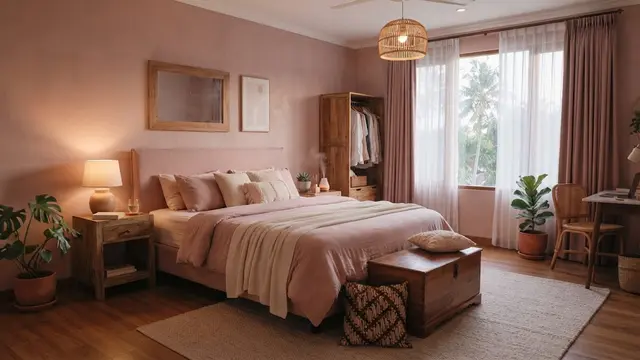 Ide desain kamar tidur berwarna pink yang bikin tidur nyenyak dengan suasana menenangkan model dusty pink dengan suasana hangat