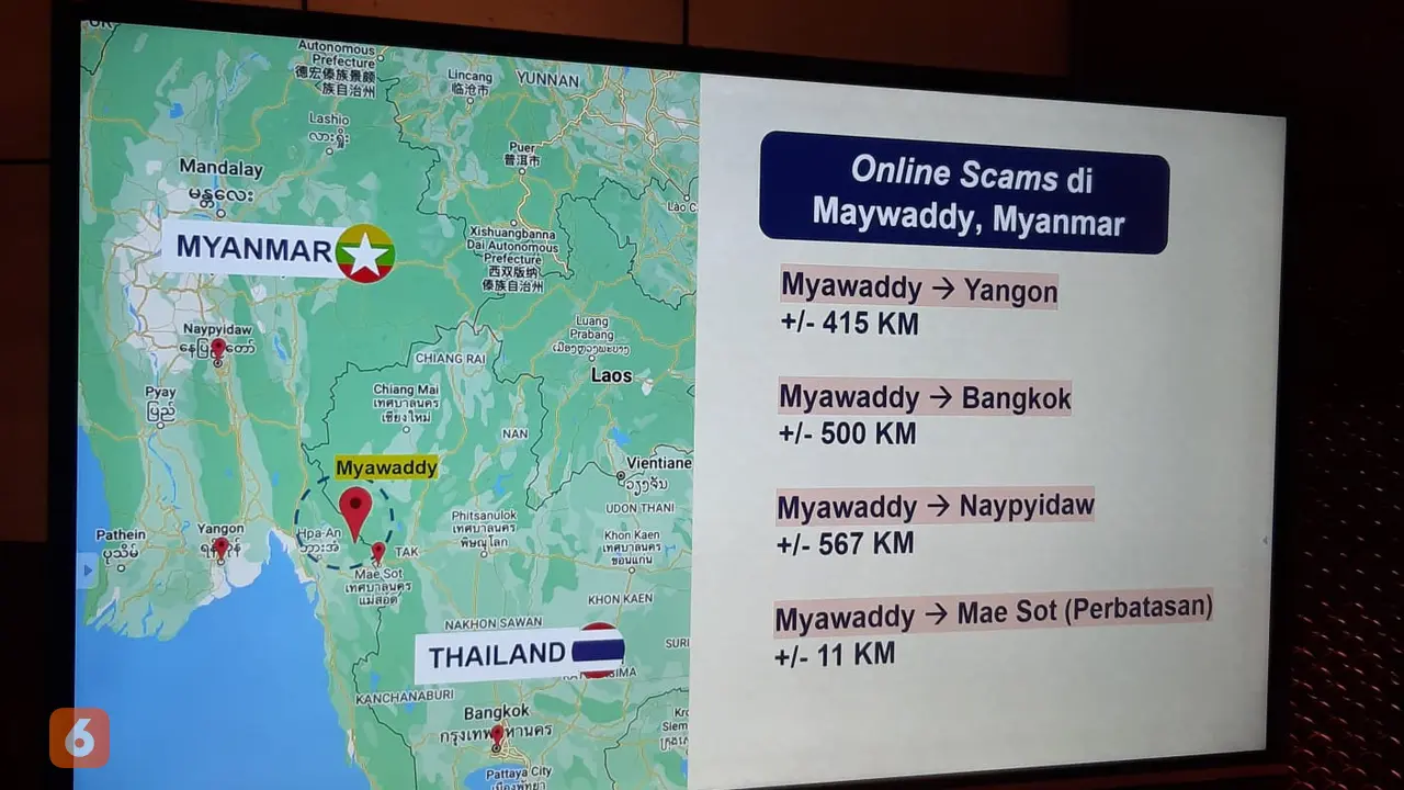 Peta lokasi yang disekap di Myanmar akibat online scams.
