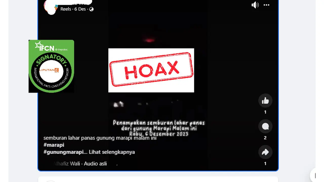 Tangkapan layar salah satu hoaks seputar Gunung Api