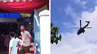 Helikopter mendarat di lapangan dekat acara pernikahan, bikin kaget. (Sumber: Instagram/makassar_info)