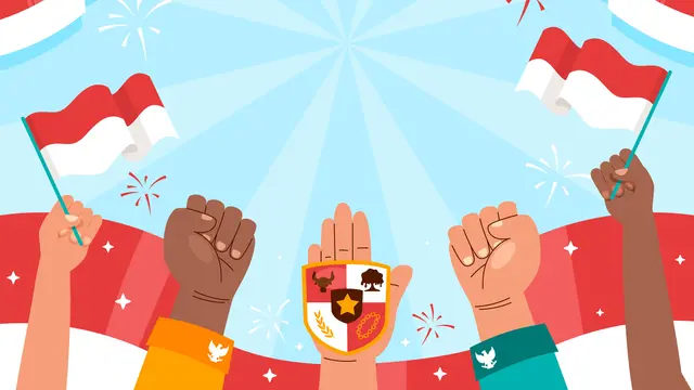 Ilustrasi bendera Merah Putih, Pancasila, nasionalisme