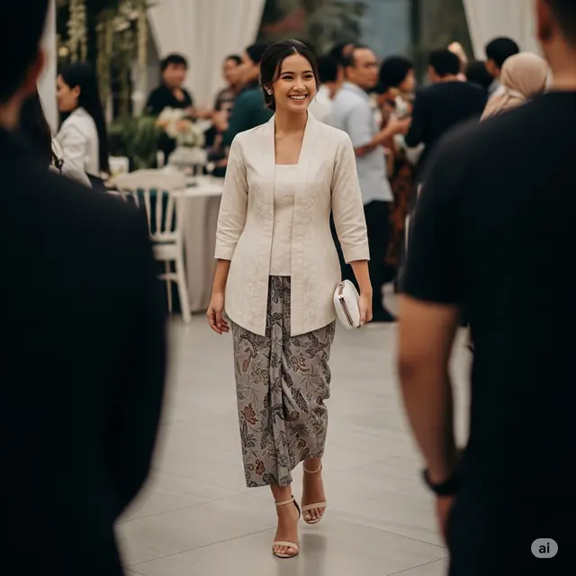 Model Baju Pesta Atasan Brokat Bawahan Batik. Foto: Gemini