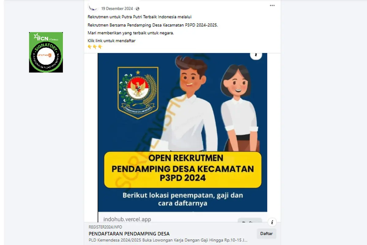 Hoaks rekrutmen Pendamping Desa Kecamatan P3PD,