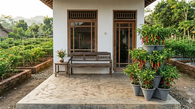 Inspirasi Teras Rumah Dekat Kebun Cabai yang Tetap Rapi