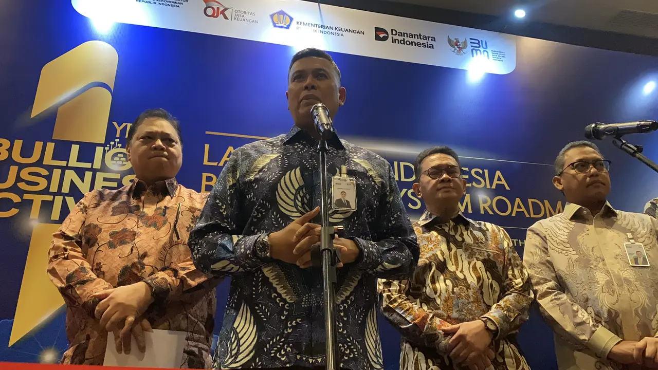 Direktur Utama BSI Anggoto Eko Cahyo  dalam One Year Bullion Bussiness Activity, Jumat (6/3/2026). (Liputan6.com/Christian)