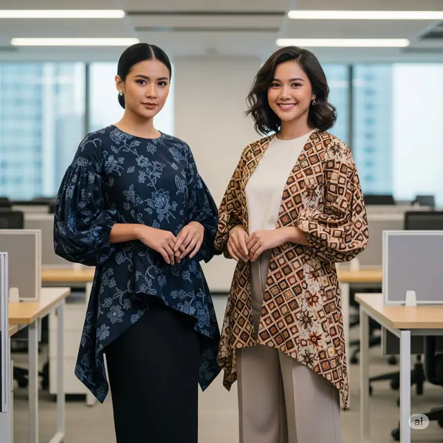 Batik Long Top Lengan Balon Minimalis Officewear. Foto: Gemini
