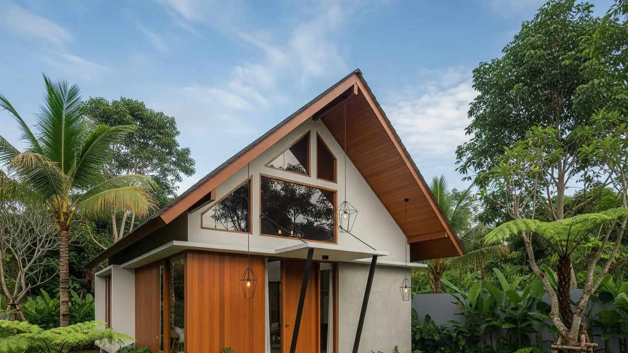 Desain Eksterior Rumah Kecil di Desa Tampak Modern Elegan