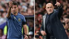 Kombinasi foto arsip ini, yang dibuat pada 16 Juli 2026, menunjukkan pelatih kepala Argentina, Lionel Scaloni, di Kansas City pada 11 Juli 2026 (kiri); dan pelatih Spanyol, Luis de la Fuente. di Cornella de Llobregat pada 31 Maret 2026. Spanyol dan Argentina akan bertemu di pertandingan final turnamen Piala Dunia 2026 di Stadion New York/New Jersey di East Rutherford pada 20 Juli 2026. (Odd ANDERSEN, Lluis GENE/AFP)