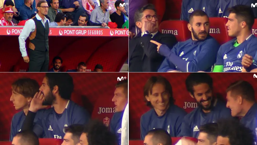 Reaksi para pemain Real Madrid ketika melihat gaya melatih Tony Adams. (Marca). 