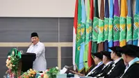 Menteri Pertahanan (Menhan) Prabowo Subianto menghadiri Pengukuhan Guru Besar Kehormatan Prof HC Dr. H. Ali Masykur Musa di Universitas Islam Malang (UNISMA), Jawa Timur, Sabtu (18/11/2023). (Dok. Istimewa)