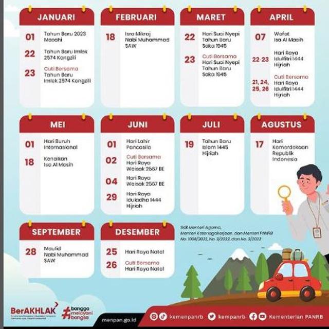 Daftar Hari Libur Nasional dan Cuti Bersama 2023