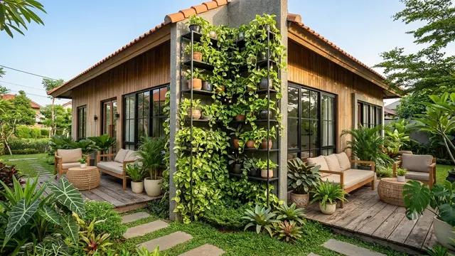 Kebun Sirih Gading Vertikal di Dinding Samping Rumah (AI Generated)