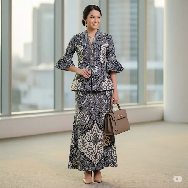 Setelan Batik + Heels Nude