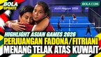 Fadona Kusumawati/Fitriani Sabatini tampil dominan pada cabang padel ganda putri Asian Games 2026. Pasangan Indonesia menang telak 6-1, 6-0 atas Mariam Al Sarraj/Dalal Al Qenai dari Kuwait pada Round 2.