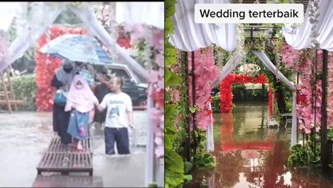 Viral Pernikahan di Tengah Banjir. (Sumber: TikTok/ @ilhamginanzar2)
