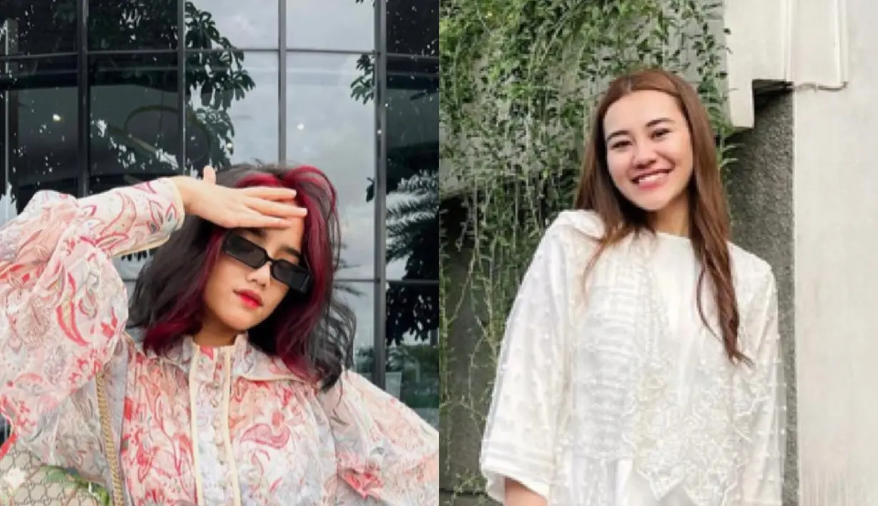 Saat mengenakan modest wear, Fuji memilih mengenakan atasan bersalur merah dipadukan belt Gucci. Sementara itu, Aaliyah mengenakan atasan putih lace dipadukan celana birunya. [@fuji_an/@aaliyah.massaid]