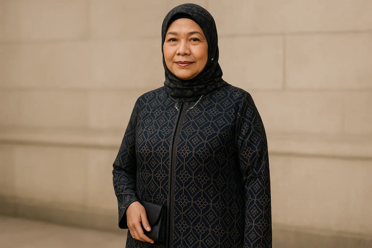 Model Gamis Abaya Motif untuk Kondangan Ibu-ibu Usia 50 Tahunan (Foto: ChatGPT)