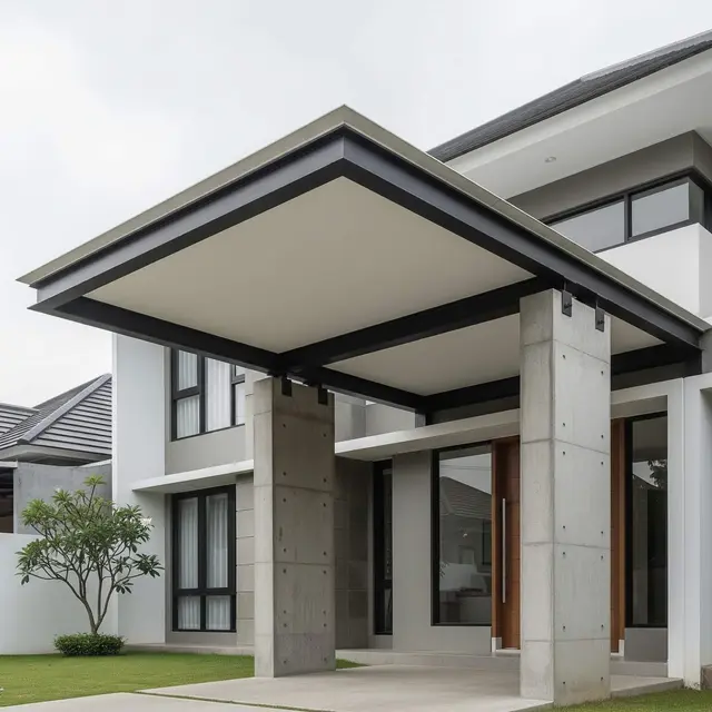 Kanopi Bahan Besi Beton dan Hollow untuk Rumah Minimalis