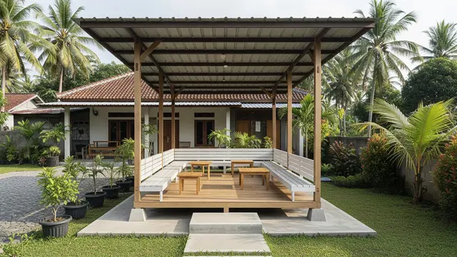 Inspirasi Pendopo Mini untuk Rumah Pedesaan Gaya Minimalis Modern Model Atap Satu Bidang