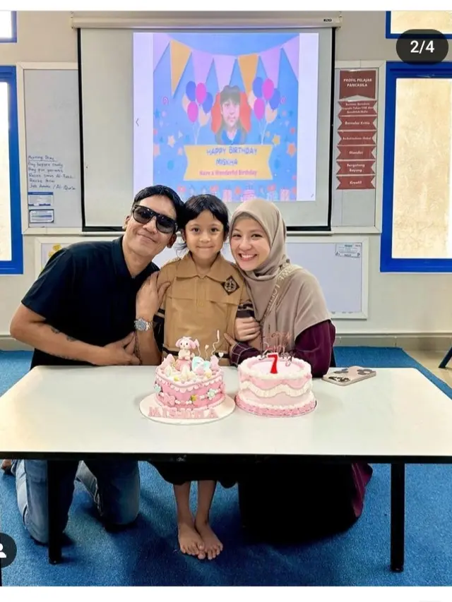 Kekompakan Desta dan Natasha Rizky pasca cerai, hadir di acara ultah ke-7 Miskha putri mereka (Foto: instagram desta80s)