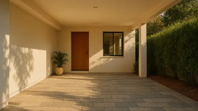 Desain Carport dengan Lantai Batu Alam yang Minimalis