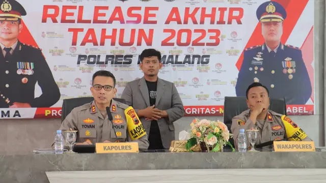 Konferensi pers akhir tahun 2023 di Aula Tribrata Polres Pemalang, Jumat (29/12/2023). (Foto: Liputan6.com/Humas Polres Pemalang)