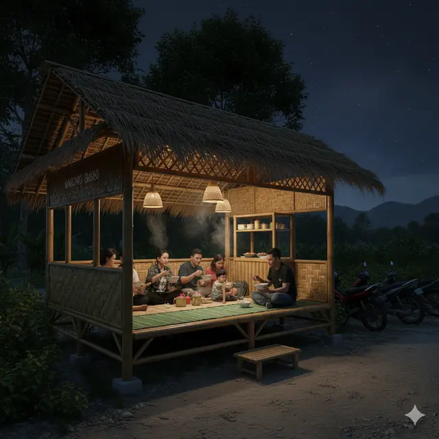 Desain warung bakso dari bambu (Foto: Gemini AI)