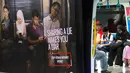 Iklan larangan penyebaran hoax atau berita bohong terpasang pada kereta di Stasiun Kereta Kuala Lumpur, Malaysia, Kamis (29/3). Penyebar hoax bakal dikenai hukuman enam tahun penjara. (AP Photo/Vincent Thian)