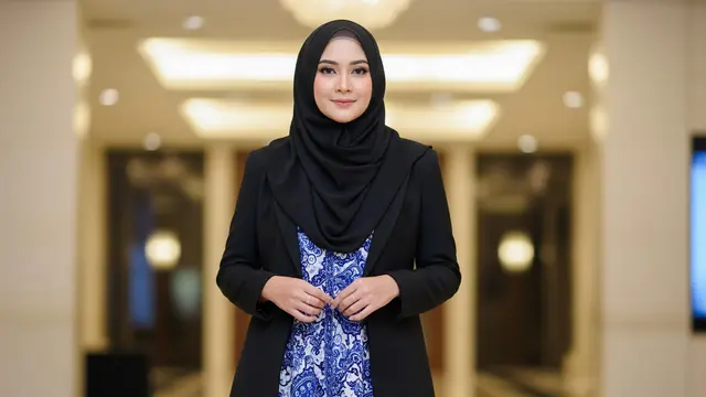 Model Gamis Batik Kombinasi Blazer Polos Formal untuk Acara Resmi