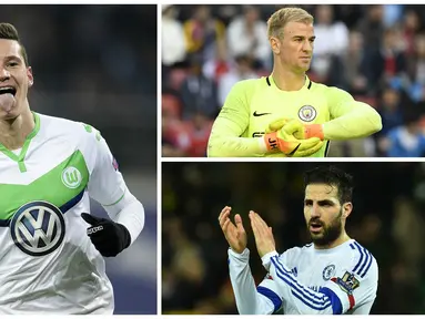 Kabar transfer terkini, Jumat (19/8/2016), diwarnai kabar mendekatnya gelandang Wolfsburg, Julian Draxler, ke Arsenal serta rencana Juventus membawa pemain Chelsea, Cesc Fabregas, ke Turin. (AFP)