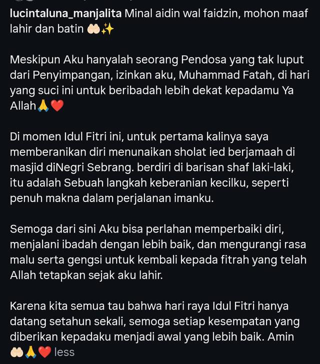 Harapan Lucinta Luna Memperbaiki Diri, dan Kembali ke Fitrah