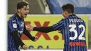 Pemain Atalanta, Aleksej Miranchuk, melakukan selebrasi usai mencetak gol ke gawang Lazio pada laga Coppa Italia di Stadion Gewiss, Rabu (27/1/2021). Atalanta menang dengan skor 3-2. (Stefano Nicoli/LaPresse via AP)