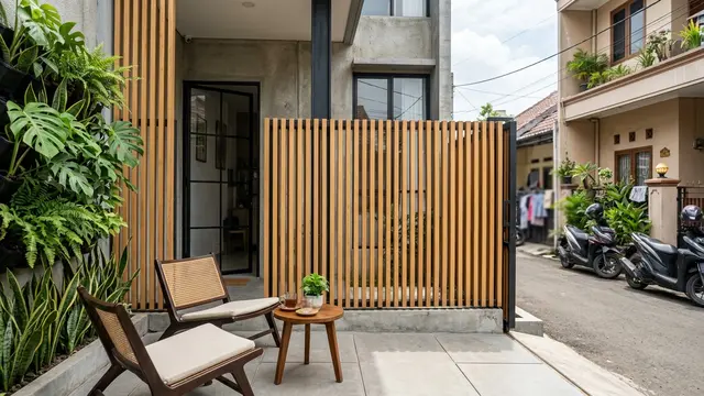 Desain Teras Rumah untuk Rumah yang Berhadapan Langsung dengan Tetangga (AI Generated)